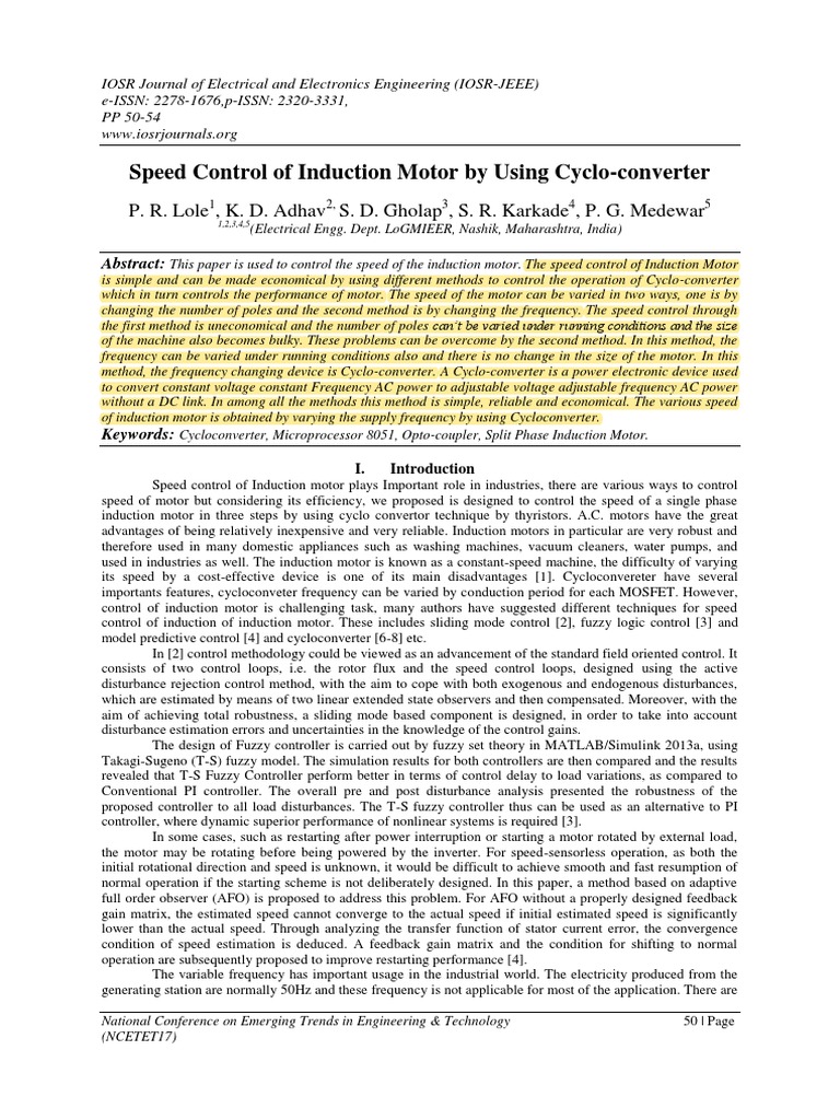 Speed Control of Induction Motor via Cycloconverter | PDF | Electric ...