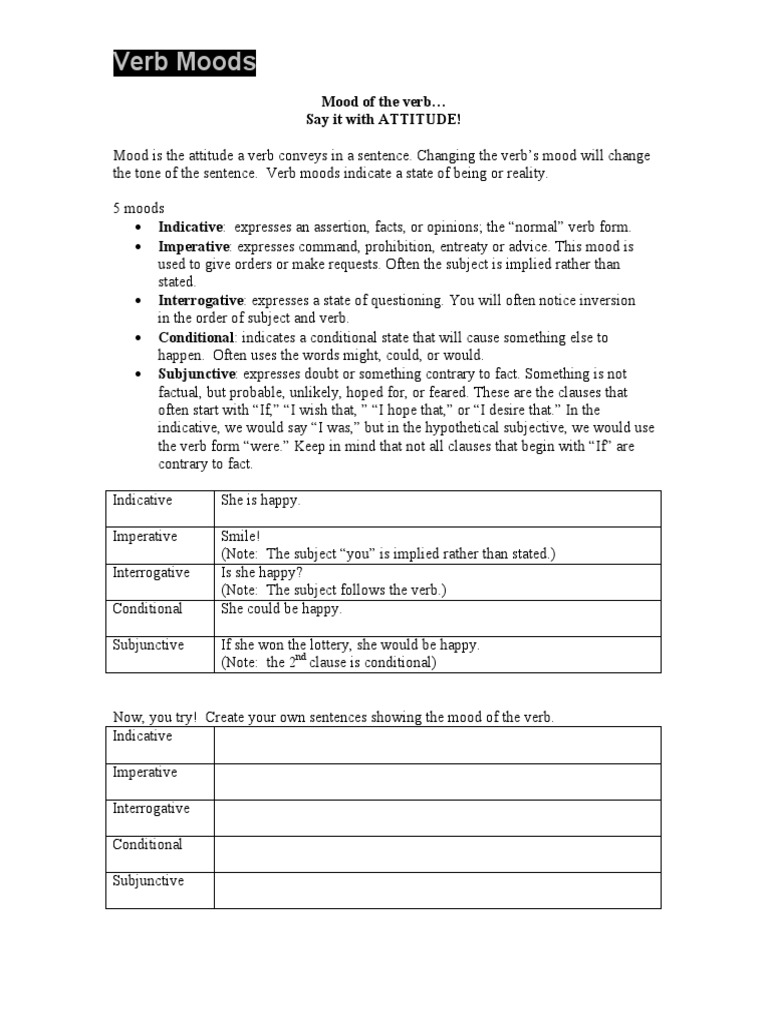 Mood of The Verb For Kids | PDF | Language Mechanics | Linguistics