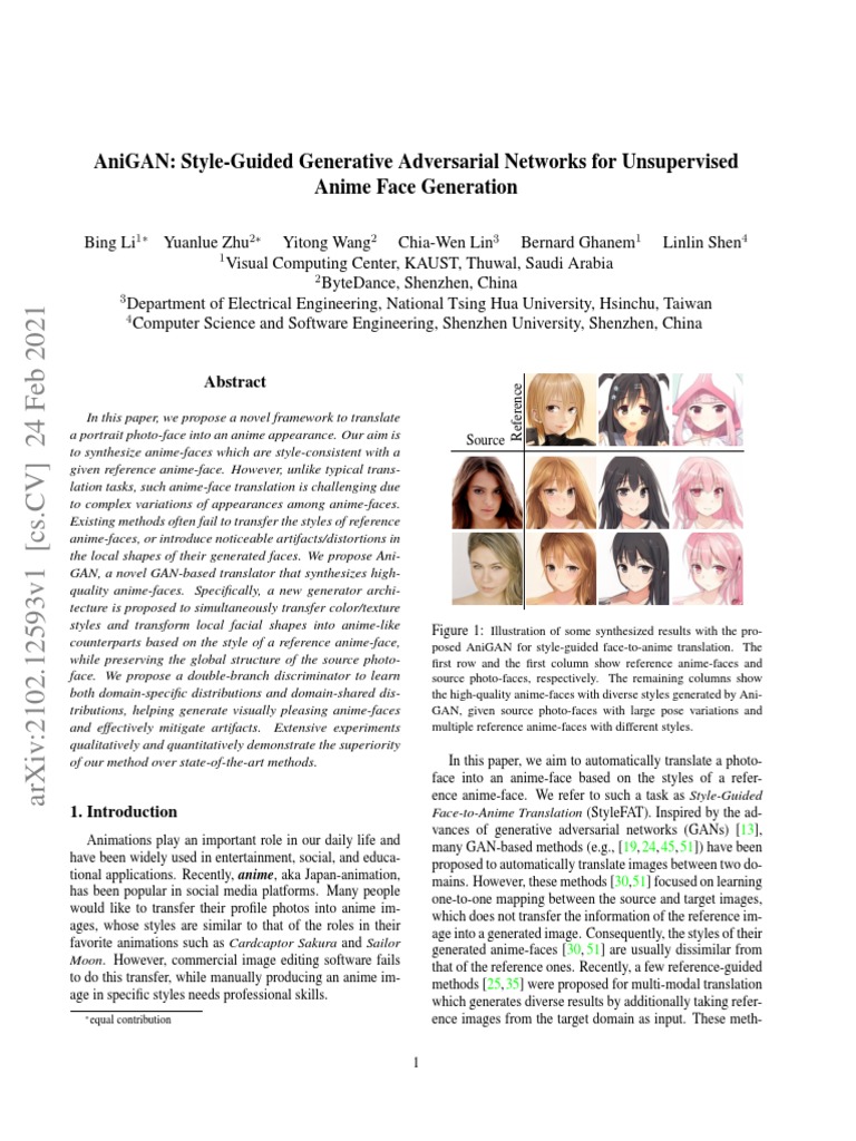 AniGAN: Anime Face Generation via GAN | PDF | Computing And Information ...
