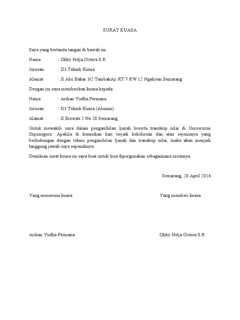 Contoh SURAT KUASA | PDF