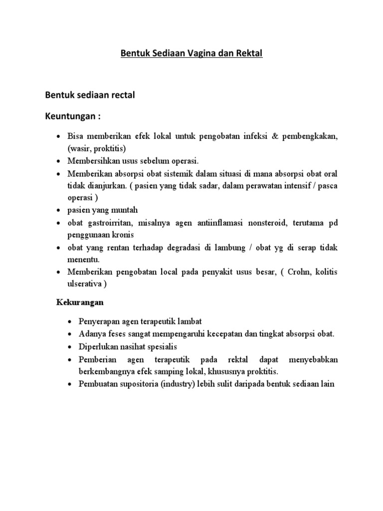Bentuk Sediaan Vagina Dan Rektal | PDF