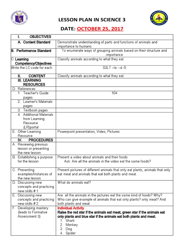 Science Lesson Plan: Animal Diets | PDF | Lesson Plan | Learning