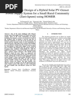 Cost-Effective Design of A Hybrid Solar PV-Genset Power Supply System For A Small Rural Community (Zuro-Kpumi) Using HOMER