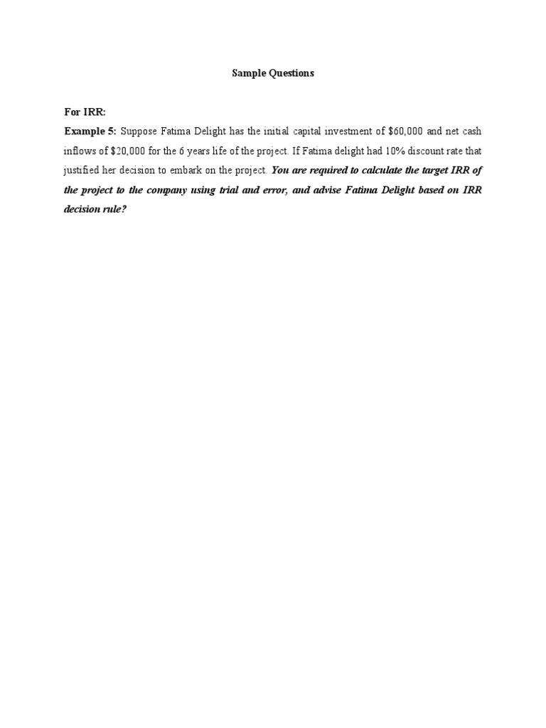 Sample Questions IRR and PI | PDF