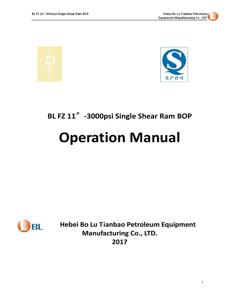 BL FZ 11" Single Shear Ram BOP Manual | PDF | Mechanical Engineering ...