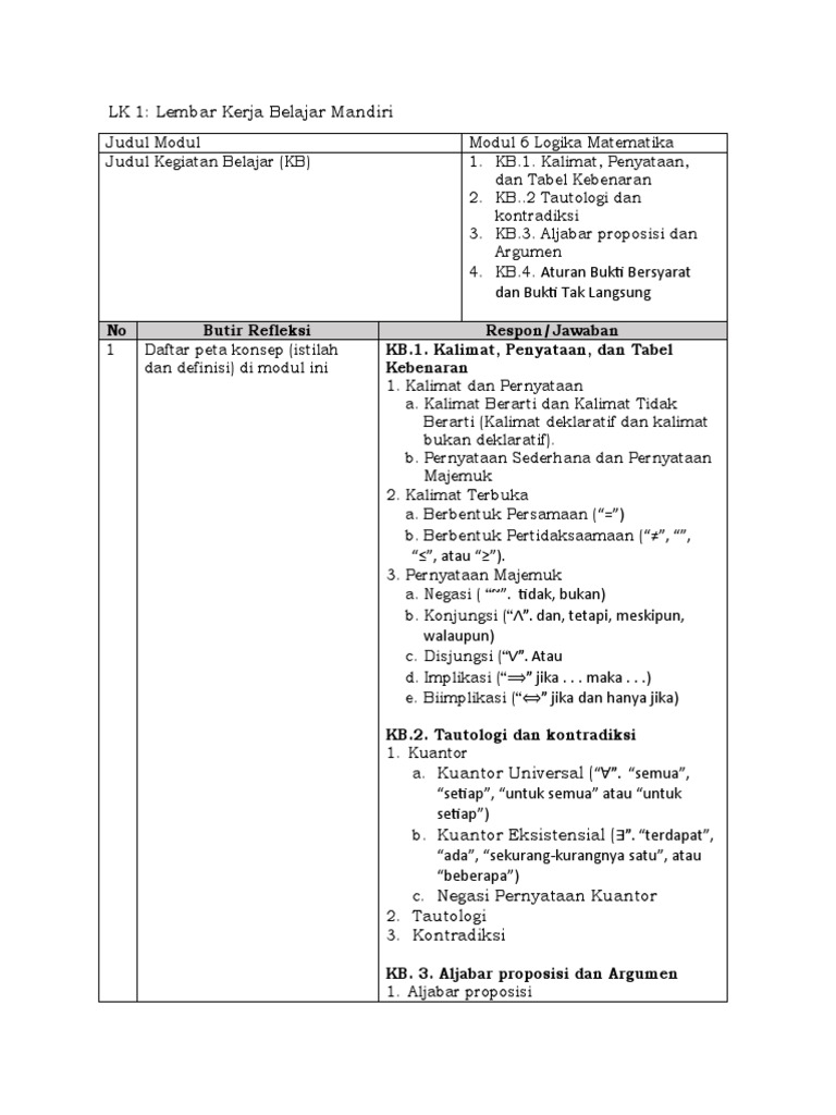 Modul Pembelajaran Logika Matematika | PDF | Metode & Bahan Ajar