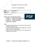 Empowerment Technologies Activity Worksheet: Kindly Answer The Following Activities