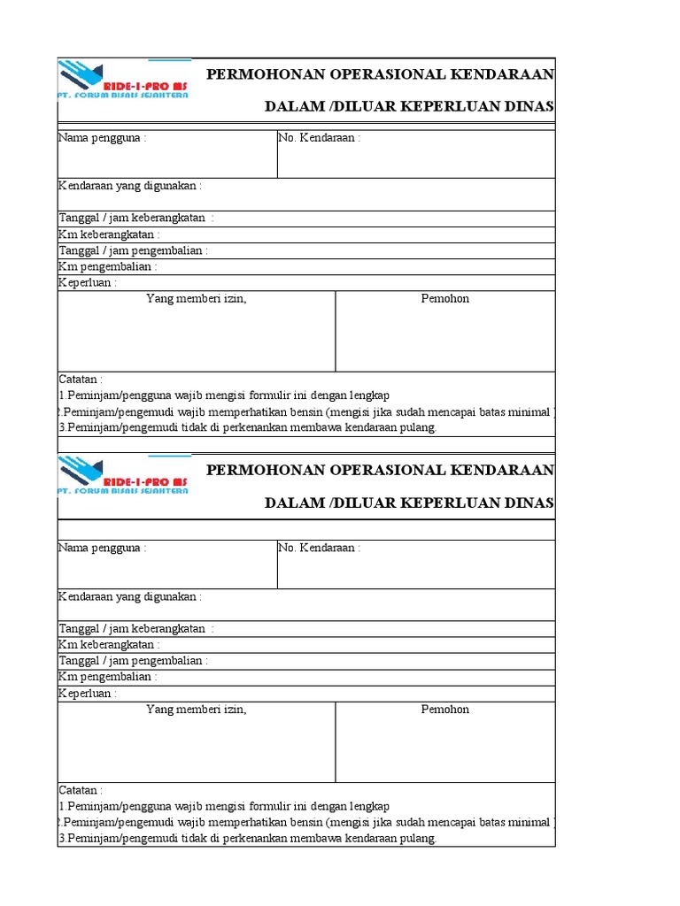 Form Kendaraan | PDF