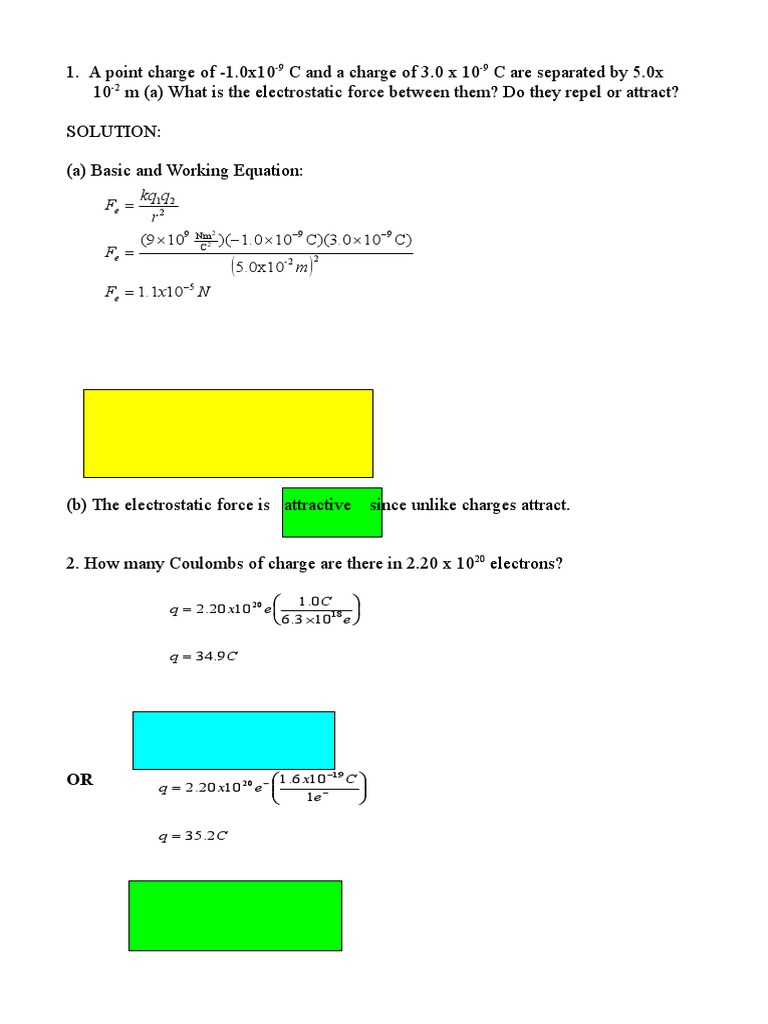 Electrostatics Quiz + Key PDF Electrostatics Temporal Rates