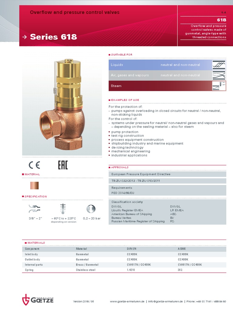 Series 618: Overflow and Pressure Control Valves | PDF | Valve | Pump