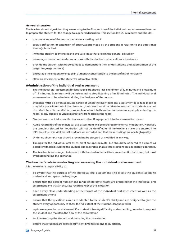 Language B Individual Oral Assessment Guide | PDF | Question | Conversation