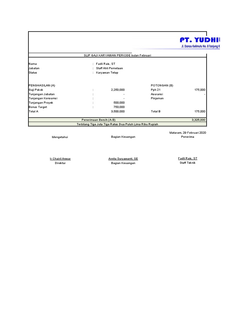 Contoh Slip Gaji Bengkel PDF