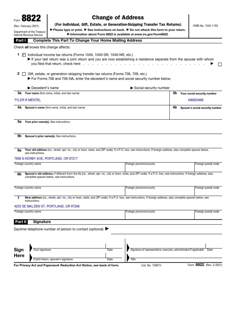 Change of Address Complete This Part To Change Your Home Mailing