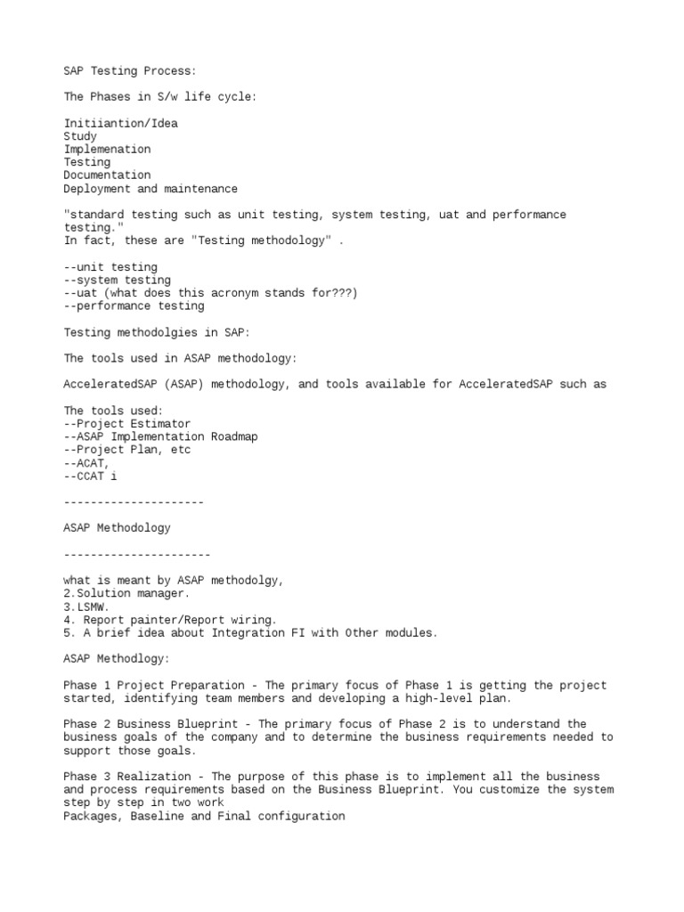 SAP Testing Methodologies Overview | PDF | Specification (Technical ...