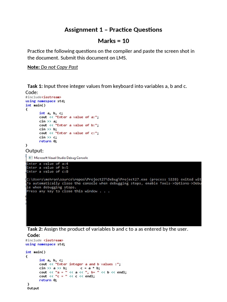 Assignment 1 - Practice Questions Marks 10 | PDF | Computers ...