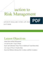 Introduction To Risk Management: Annalyn Mallari-Caymo, LPT, Maed-Edma Lecturer