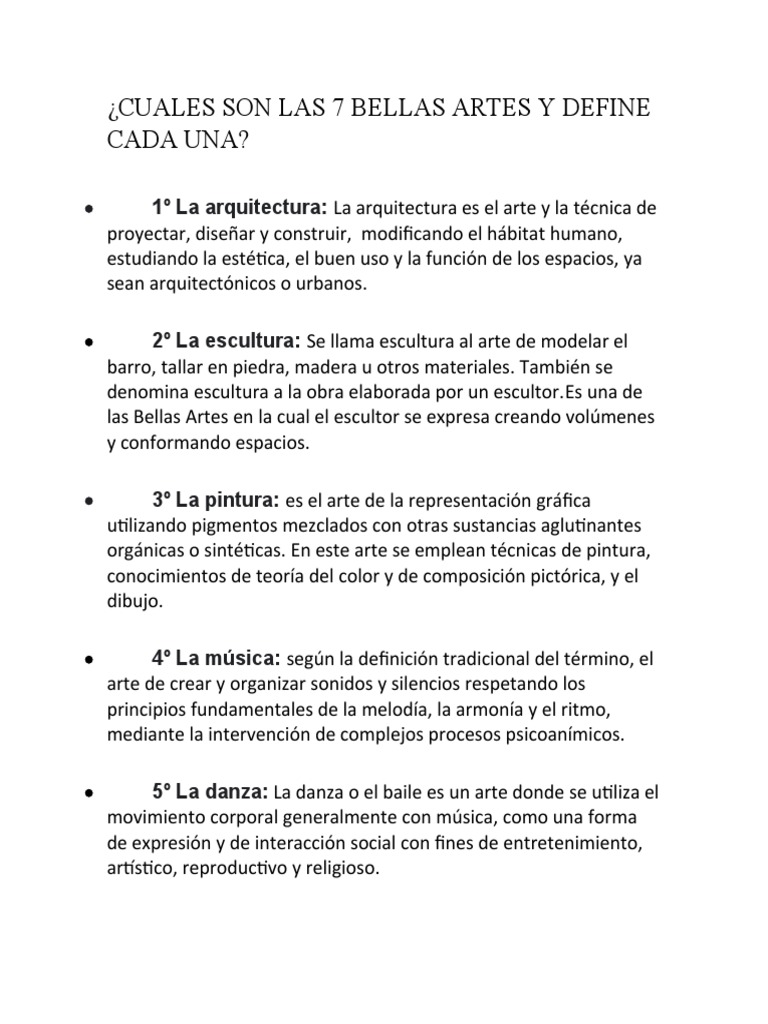 Cuales Son Las 7 Bellas Artes y Define Cada Una | PDF