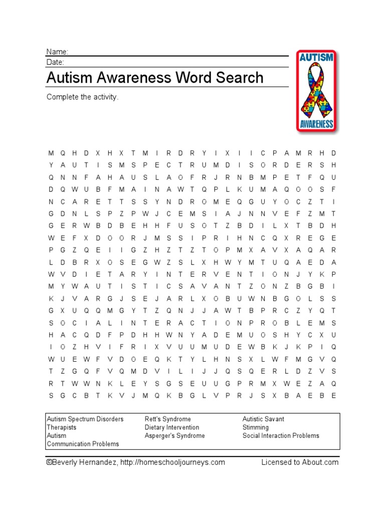 Autism Awareness Word Search | PDF | Mental And Behavioural Disorders | Neurodevelopmental Disorders for Free Printable Autism Awareness Printables