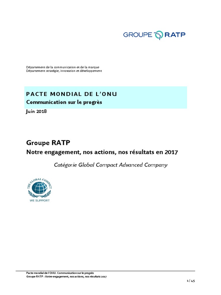 Globalcompact2017 Advanced Groupe Ratp VF | PDF | Responsabilité ...