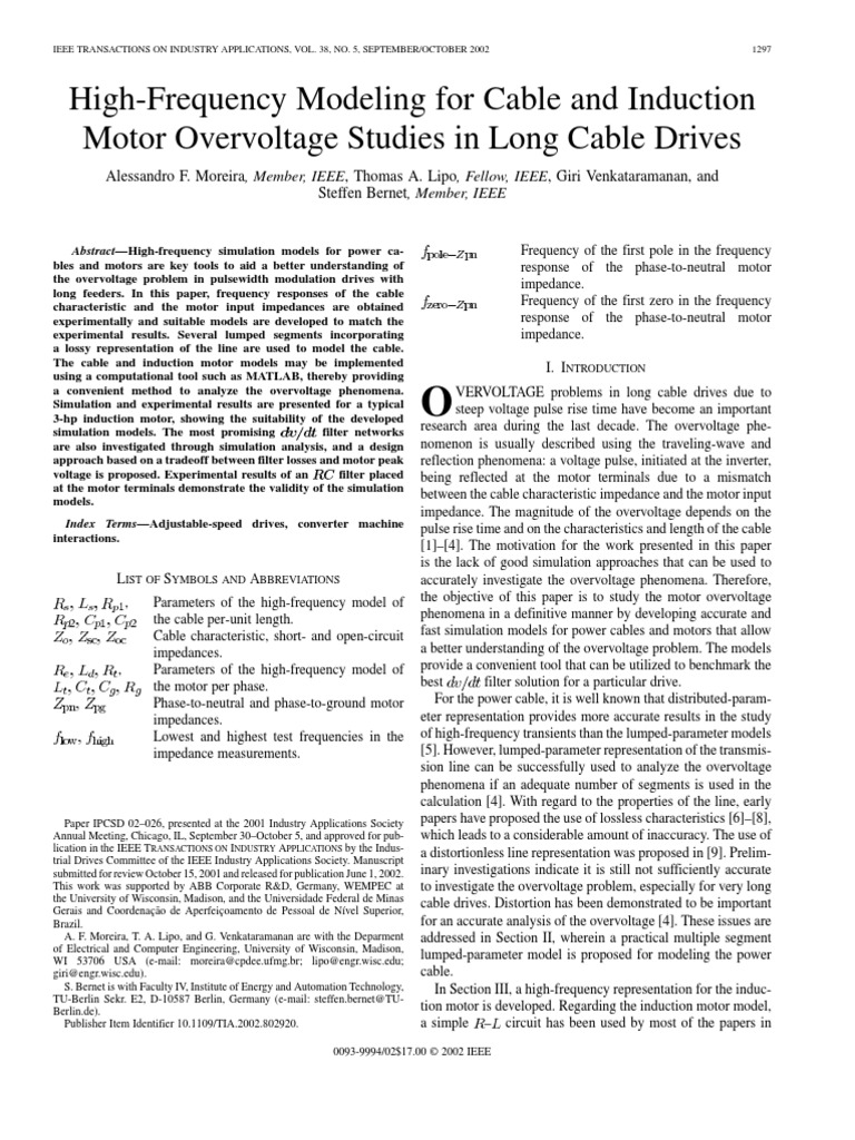 High-Frequency Modeling For Cable and Induction Motor Overvoltage ...