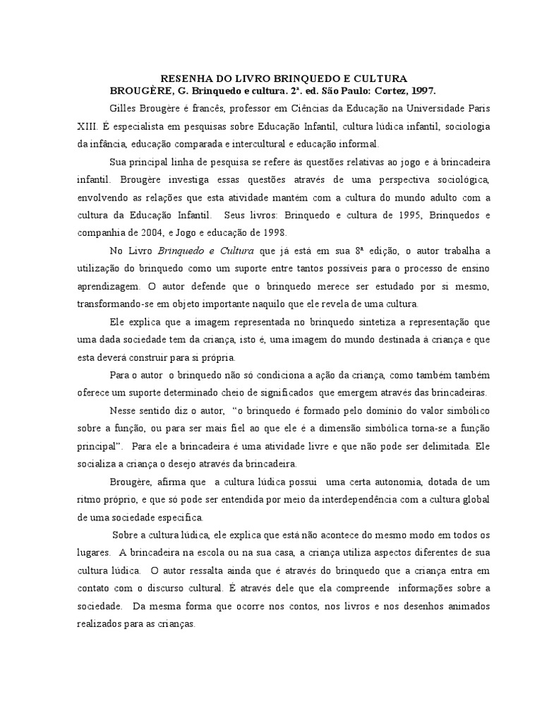 Resenha Do Livro Brinquedo e Cultura | PDF | Brinquedos | Sociologia