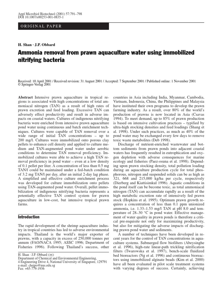 Ammonia Removal From Prawn Aquaculture Water Using Bacteria | PDF ...