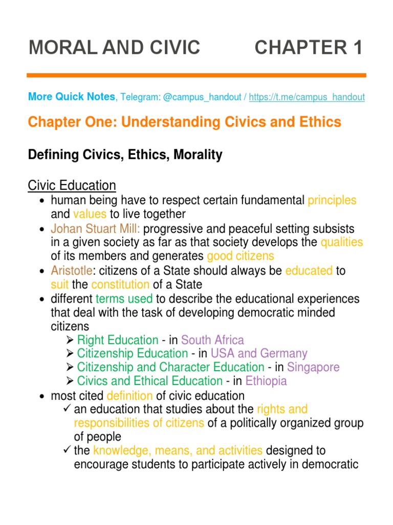 Civics and Ethics: Chapter 1 Overview | PDF | Value (Ethics) | Morality