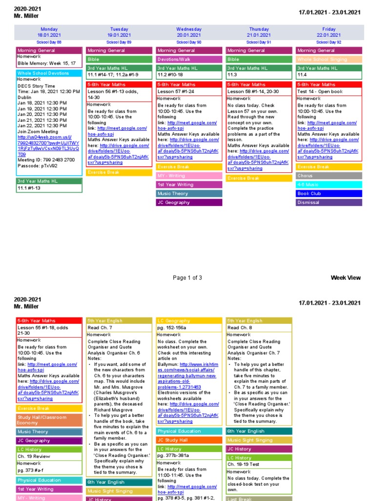 Week 18 Schedule PDF