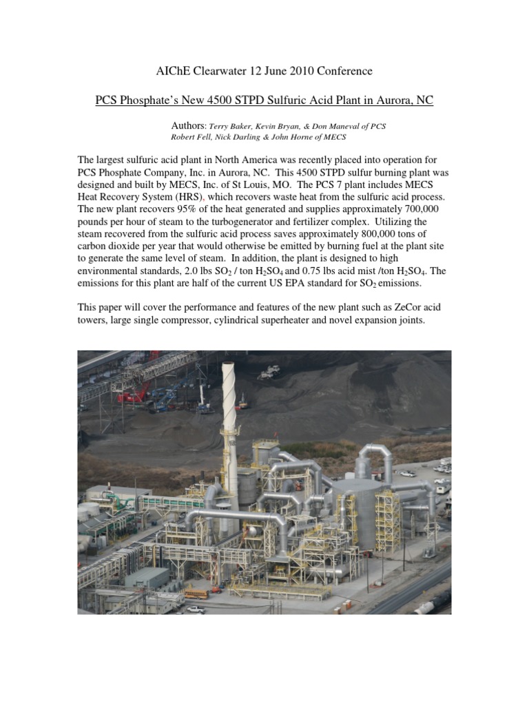 10.2.2 PCS Phosphate's New 4500 STPD Sulfuric Acid Plant in Aurora