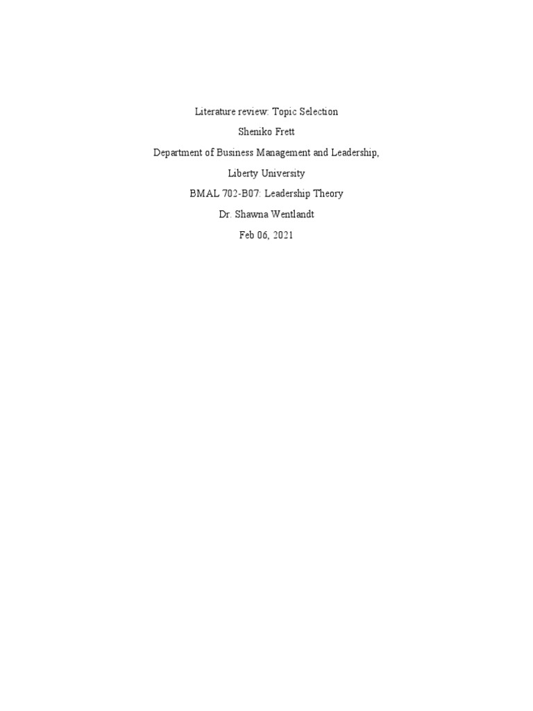 Literature Review Assignment | PDF | Transformational Leadership ...
