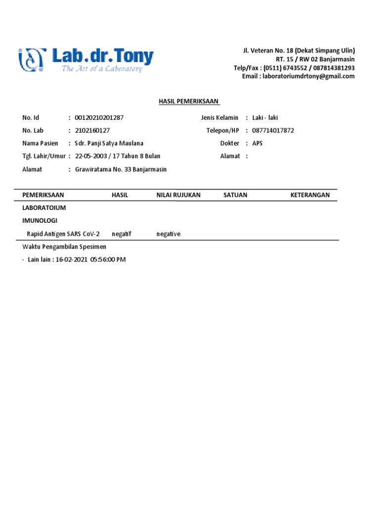 Hasil Lab DR Tony | PDF