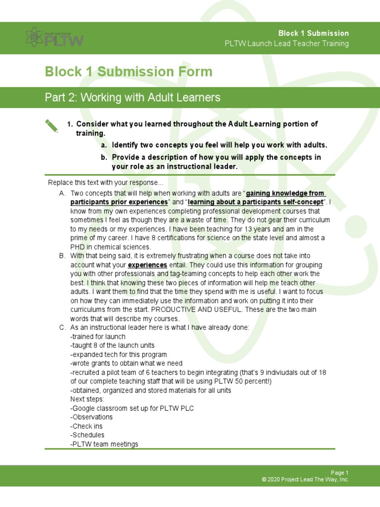 Mthompson LTT Block 1 Submission | PDF | Curriculum | Teacher Education
