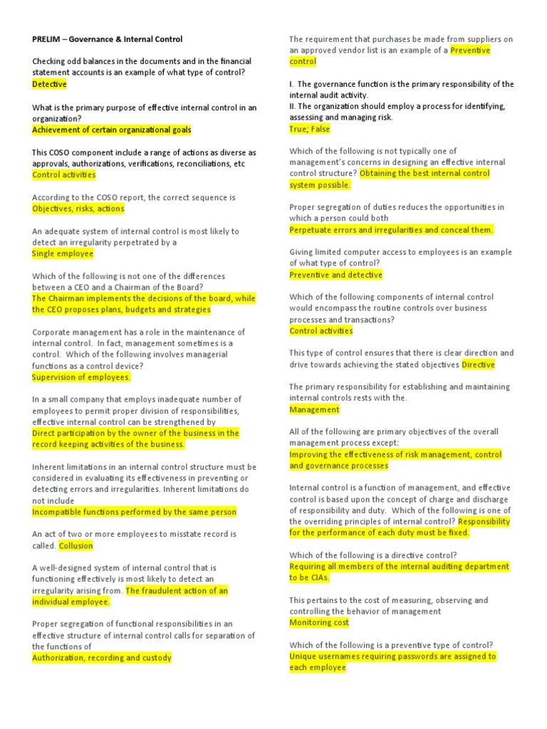 401 Prelim&Midterm Questionnaire | PDF | Internal Control | Financial Audit