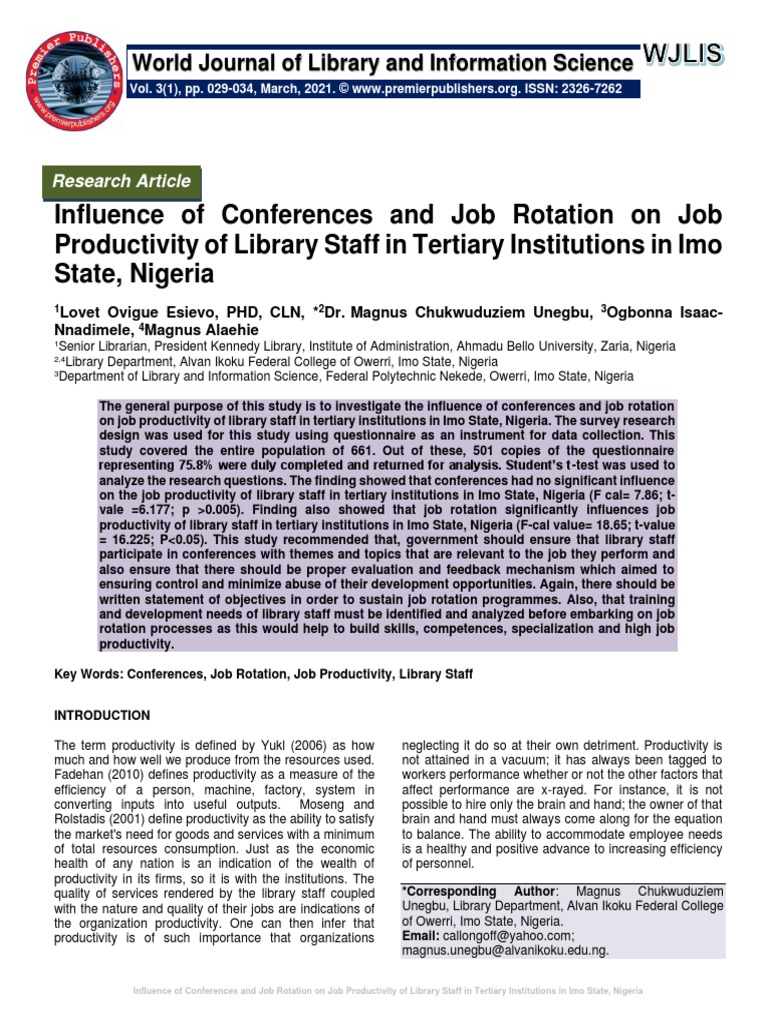 Influence of Conferences and Job Rotation On Job Productivity of ...