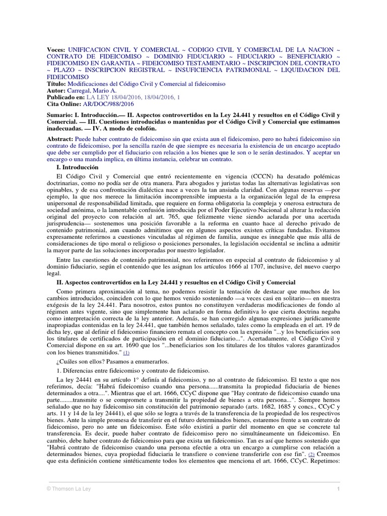 Carregal Modificacion Al Fideicomiso | PDF | Ley de fideicomiso | Bienes  (Ley)