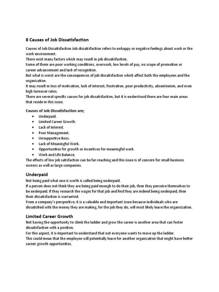 8 Causes of Job Dissatisfaction | PDF | Job Satisfaction | Human Nature
