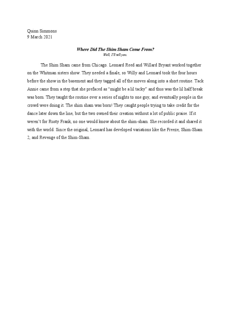 Where Did The Shim Sham Come From PDF