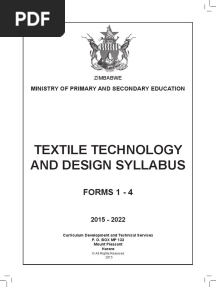 Textile Technology and Design Syllabus: Forms 1 - 4