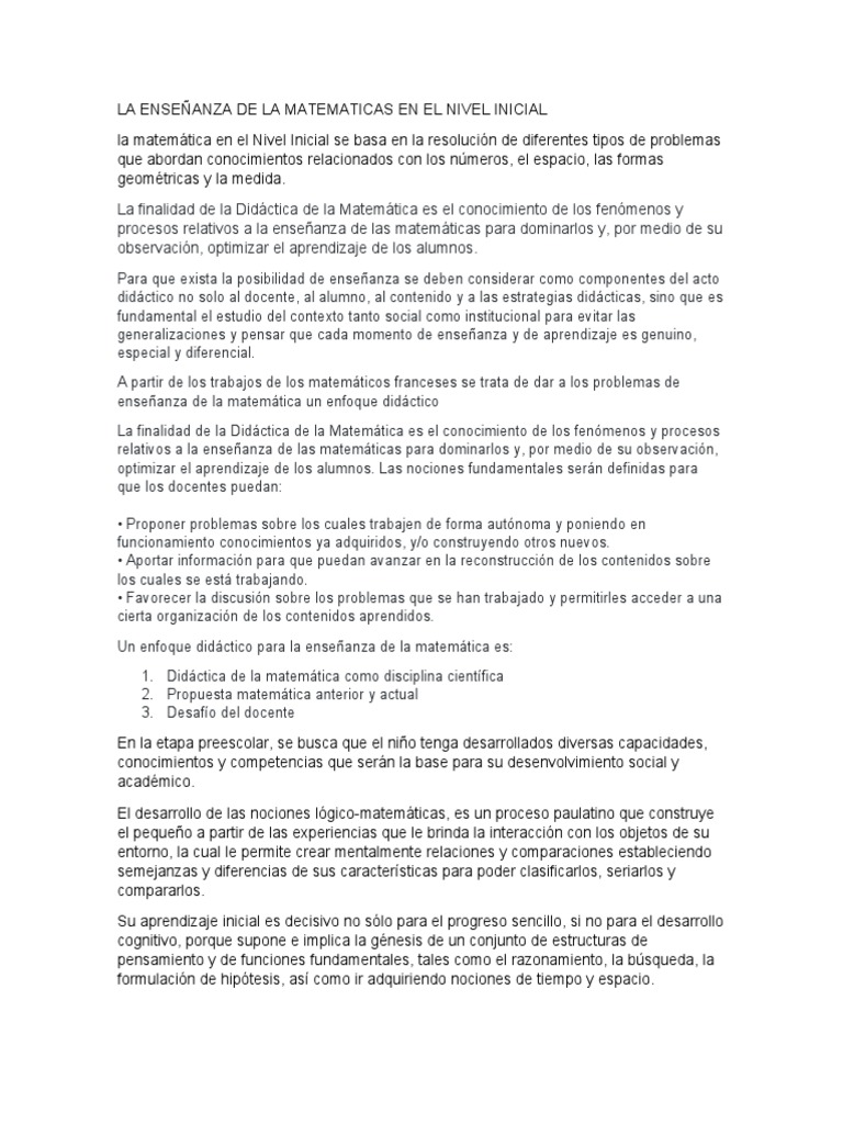 Didáctica de Matemáticas en Educación Inicial | PDF | Educación de la ...