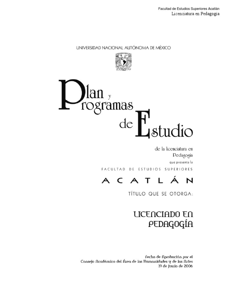 Plan de Estudios Licenciatura en Pedagogía | PDF | Plan de estudios ...