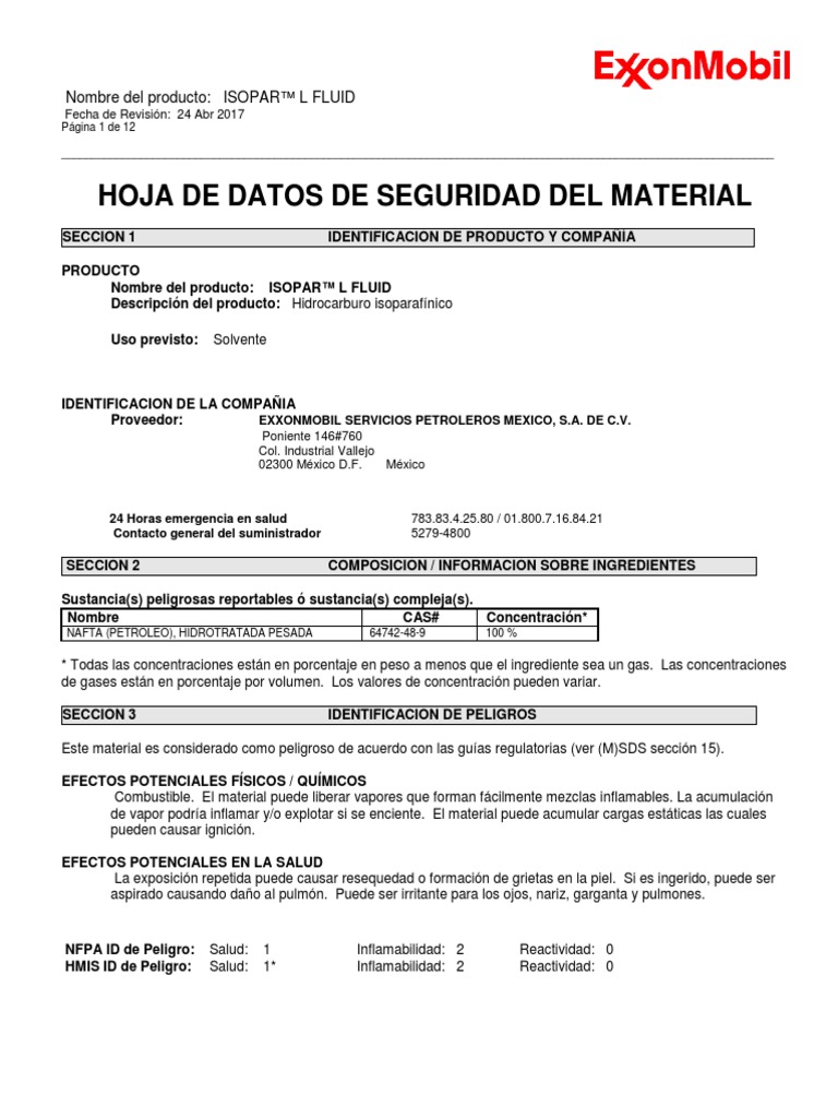 Hoja de Seguridad Isopar PDF Descarga electrostática Agua