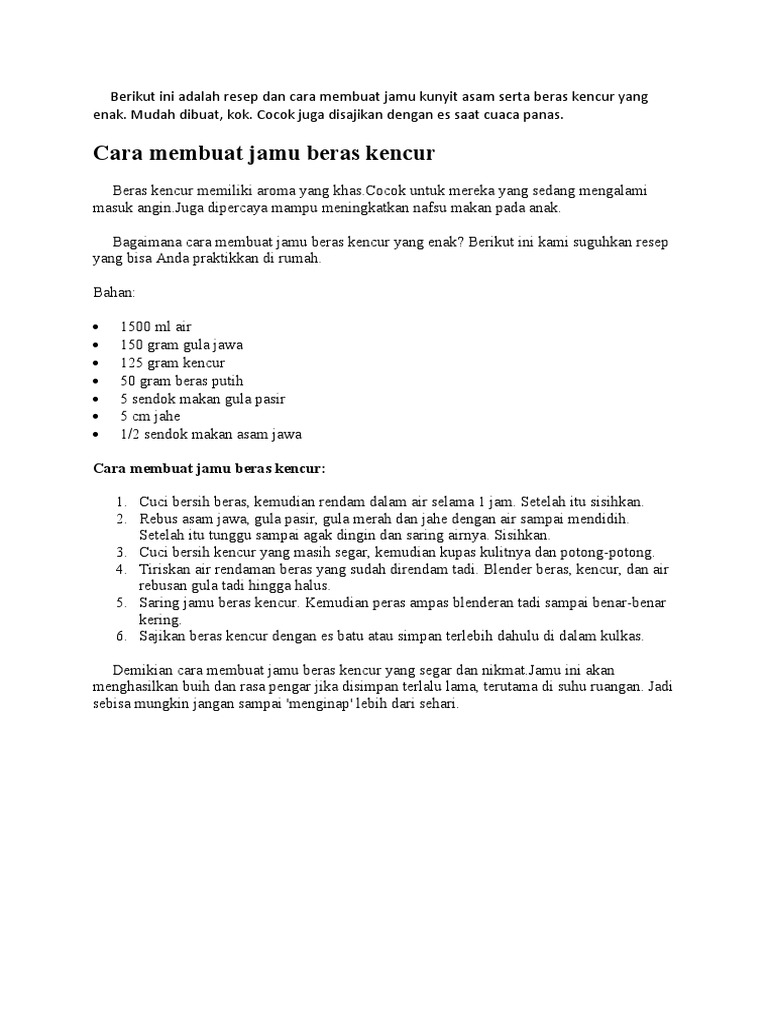 Cara Membuat Jamu Beras Kencur | PDF