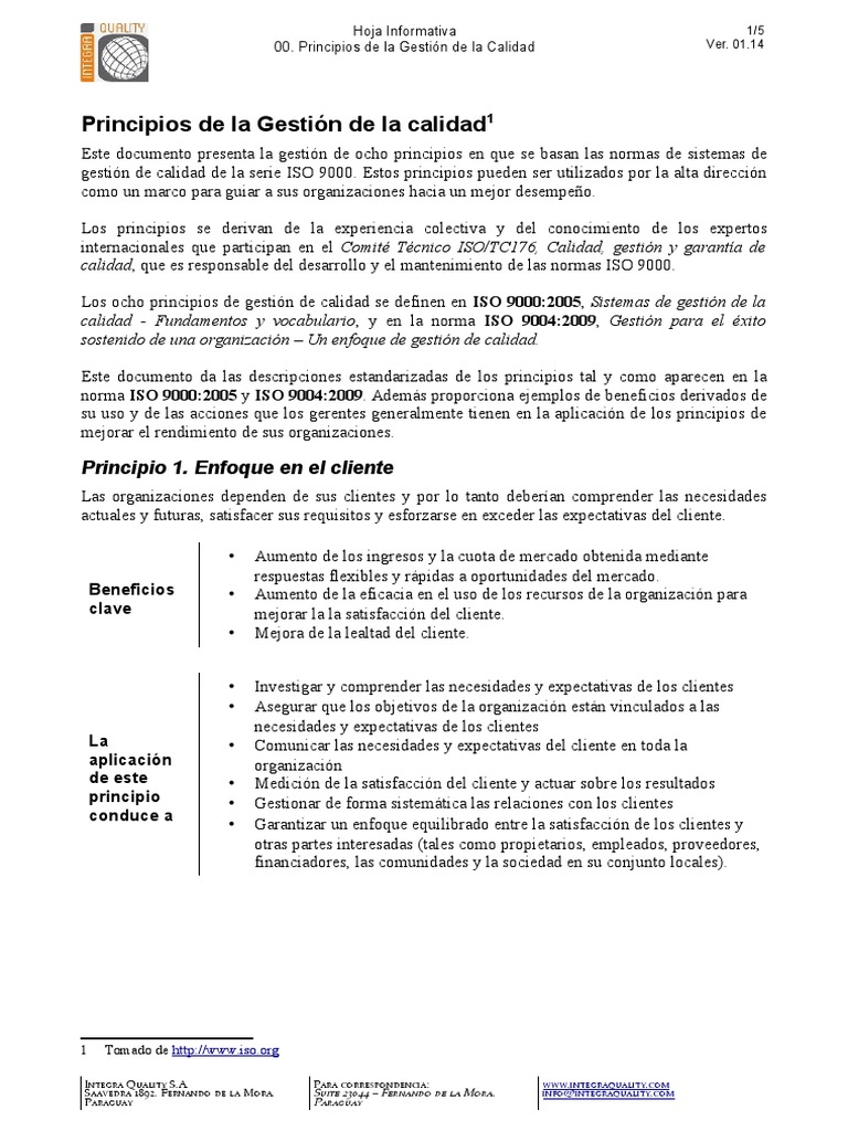 Principios de Gestion de Calidad | PDF | Gestión de la calidad ...