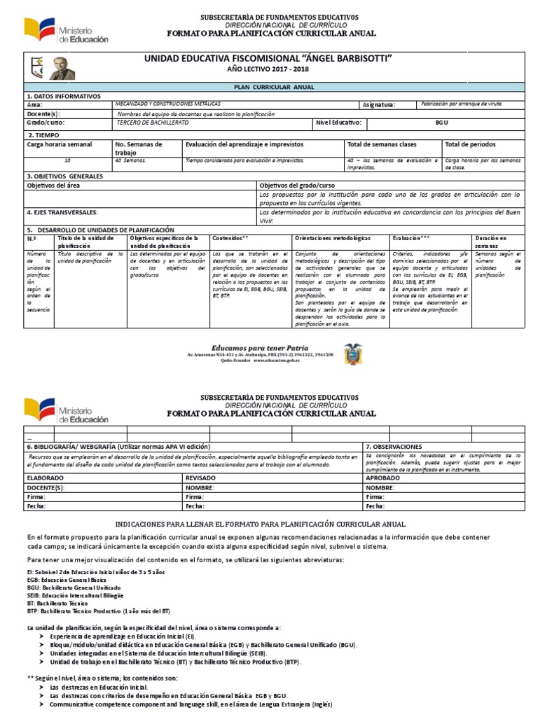 Formato de Planificación Curricular Anual | PDF | Plan de estudios ...