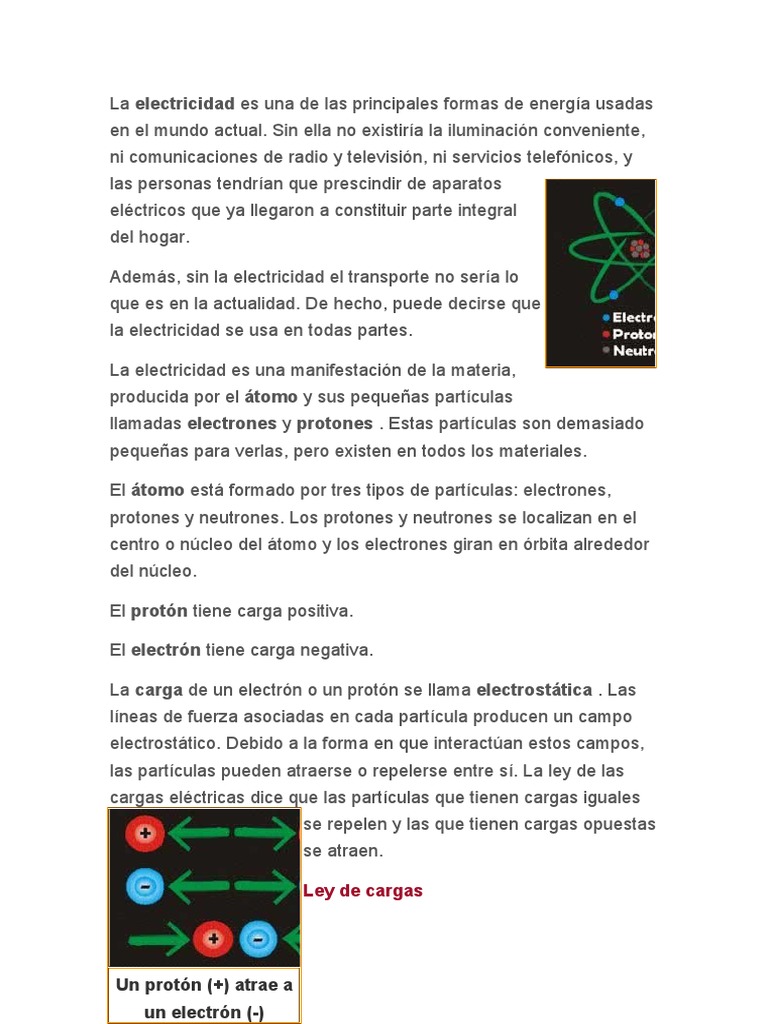 Importancia y Usos de la Electricidad | PDF | Electrón | Átomos