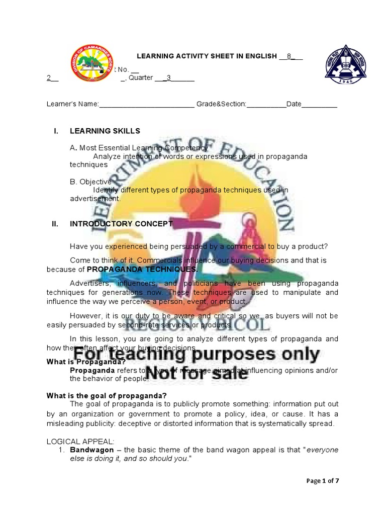 Las Worksheet No 2 Edited Pdf Propaganda Advertising