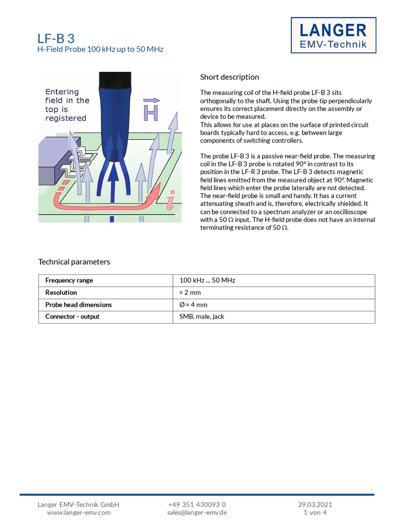H-Field Probe LF-B 3 Specifications | PDF | Radio Technology | Equipment