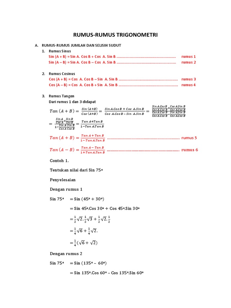 Rumus Trigonometri Dasar dan Identitas | PDF