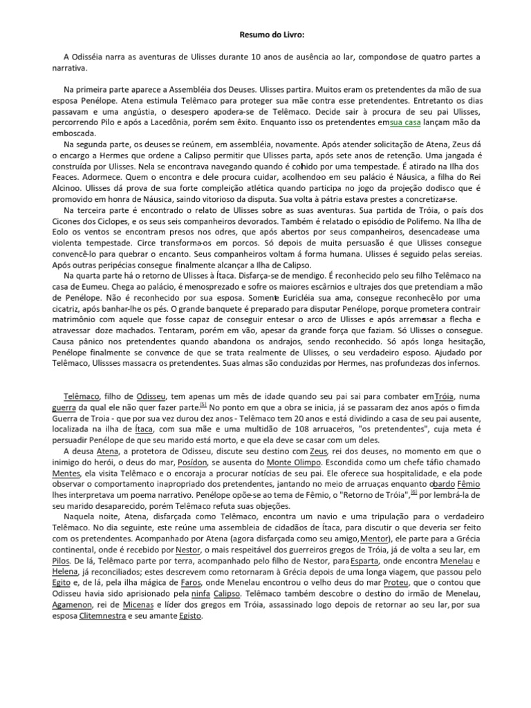 Resumo do Livro Odisséia