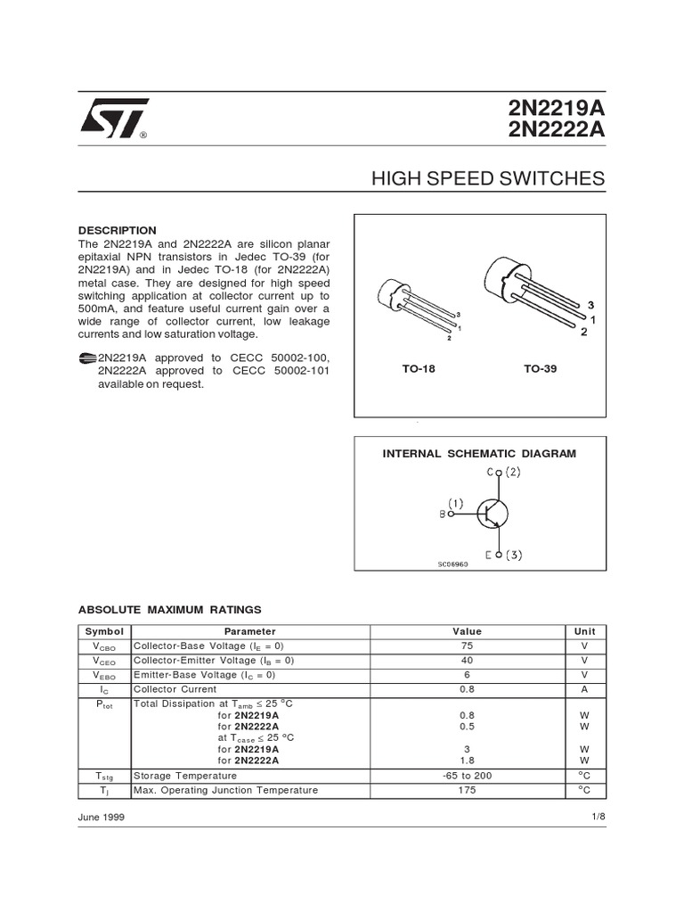 2N2219A 2N2222A High Speed Switches PDF Bipolar Junction